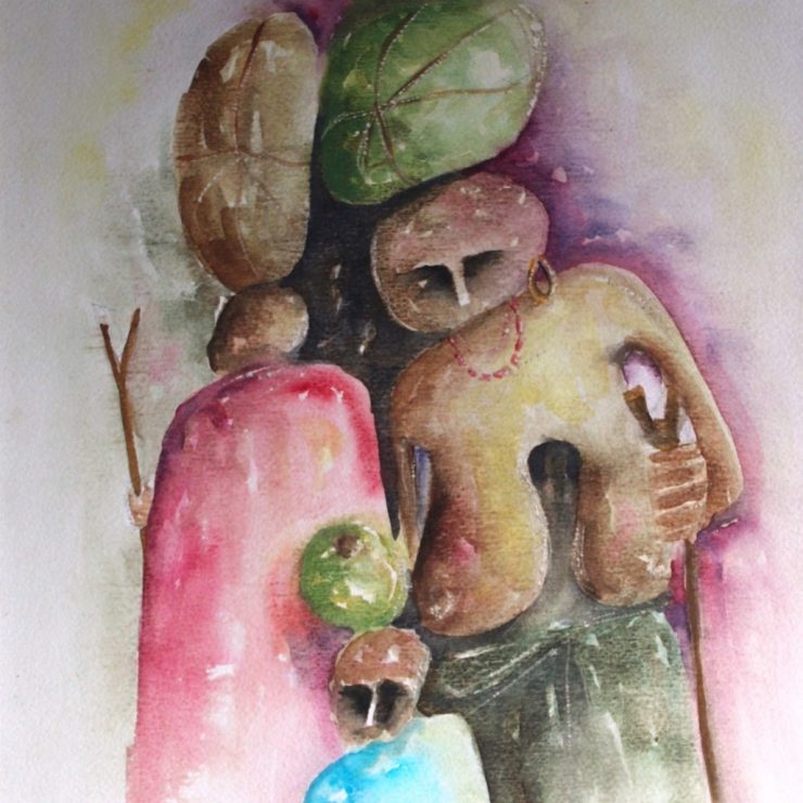 Early Market Day - 1990 Watercolour on paper (49.5cm x 38cm)